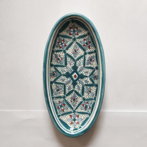 チュニジア・ナブールの陶器 オバール19cm 甘く人を酔わせる青と赤 55