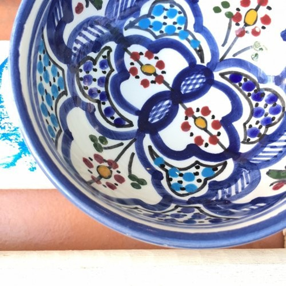 チュニジア・ナブールの陶器　澄んだブルーが印象的　69　ボウル10cm 2枚目の画像