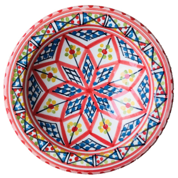 チュニジア・ナブール陶器　ミニクスクス皿&10cmボウルセット 食欲増進ベルベル情熱の赤 27 5枚目の画像