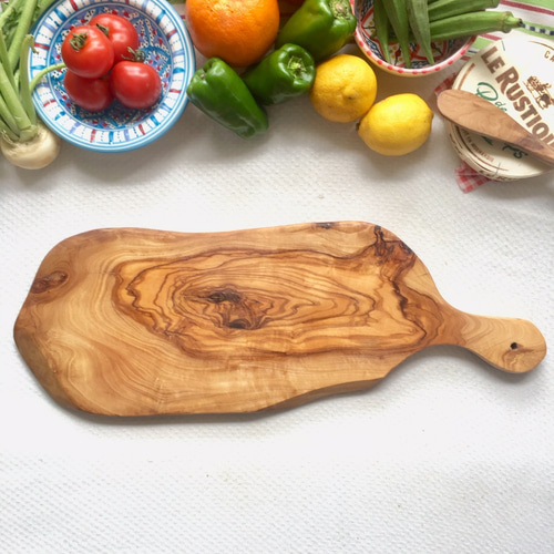 大自然感抜群 オリーブの木の超かっこいい大型まな板 大型取っ手付き