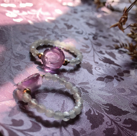 紫水晶x白月光 花朵戒指 純銀14kgf 第6張的照片