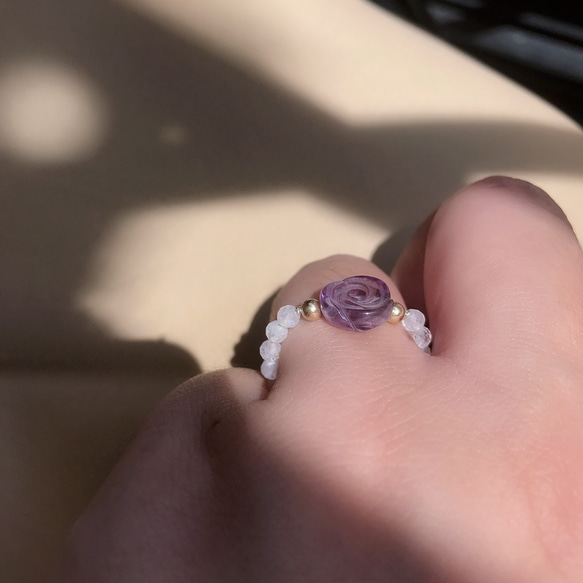 紫水晶x白月光 花朵戒指 純銀14kgf 第8張的照片