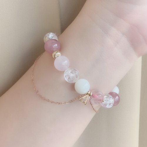 白魔術✨淡粉雪ピンクの虹入りブレス✨＆皇ハートLoveローズ
