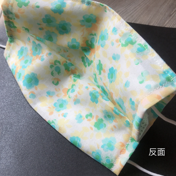 布口罩套 輕薄日本純棉布製 綠碎花 120支紗 第5張的照片