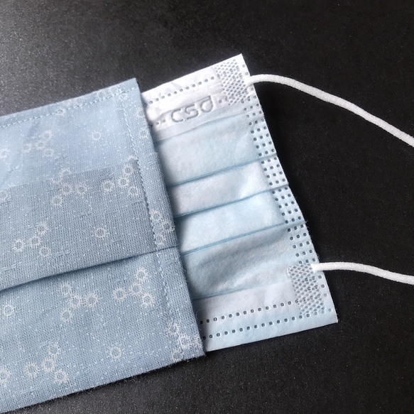 生地マスクカバー薄くて軽い日本の綿100％布ブルー120番手糸 5枚目の画像