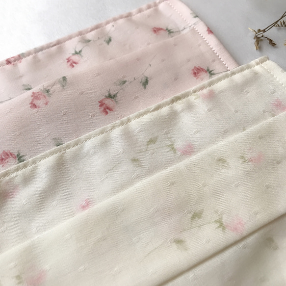 布口罩套 薄棉布日本100%純棉布製 米色玫瑰花 第3張的照片