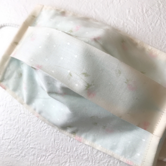 布口罩套 薄棉布日本100%純棉布製 米色玫瑰花 第6張的照片