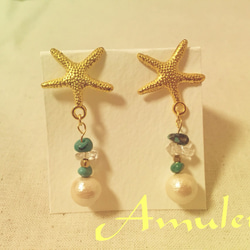 starfish&コットンパールピアス♡ 1枚目の画像