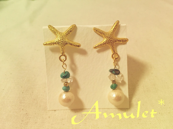 starfish&コットンパールピアス♡ 1枚目の画像