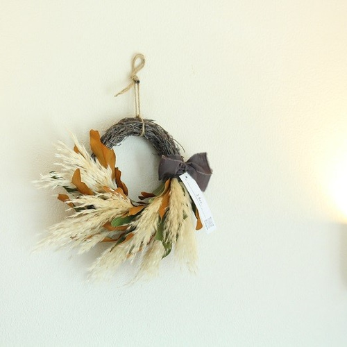 パンパスグラス＆グレビレアのドライフラワーリース ドライフラワー I