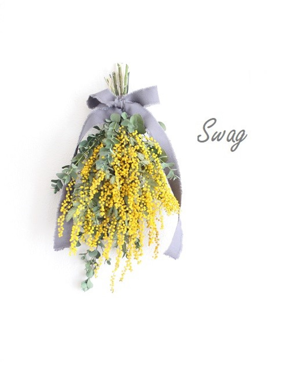 専用＊ミモザ&オクラ　ドライフラワースワッグ ミモザ&オクラ ドライフラワースワッグ スワッグ fu.wa.ran＊botanical