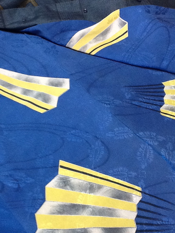 紺系の大島紬 裏が素敵な半コート 4枚目の画像