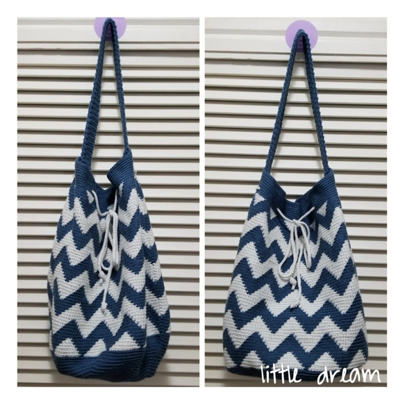 bi-color chevron pattern bucket bag 第1張的照片