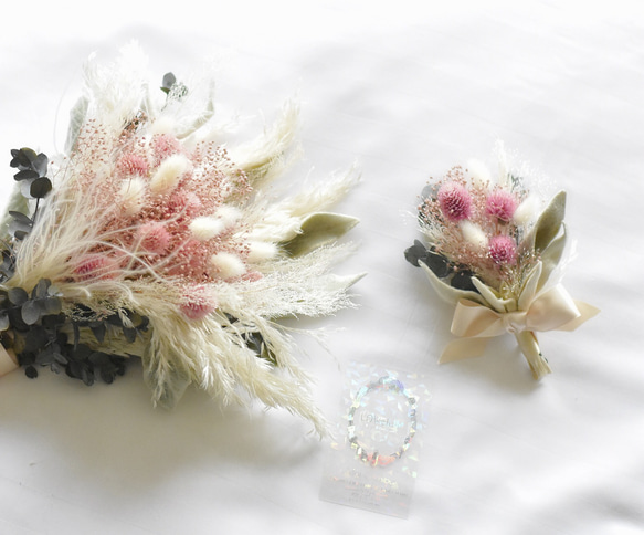 miセット　スワッグブーケL・ブートニア・ヘッドドレスM Bridal Special Set 【Raspberryberyl】【スワッグブーケ