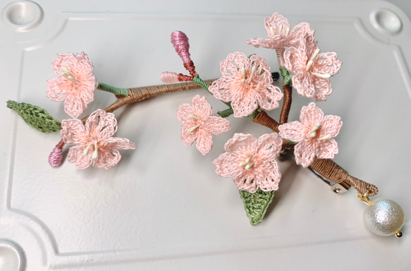 さくらさくら&lt;さくら&gt; |ヘアピンヘアピン|かぎ針編みギフト帽子髪飾り桜 4枚目の画像