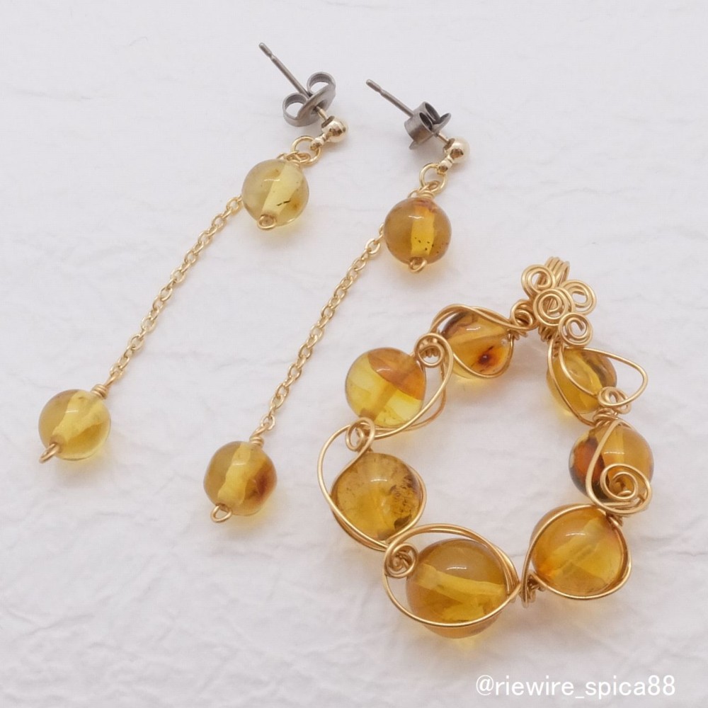 【Creema限定 秋の福袋】＊柔和＊アンバー(琥珀)のアクセサリーセット