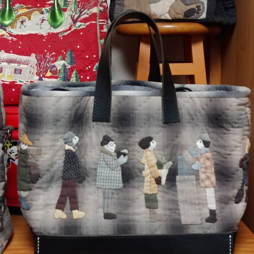 新品☆パッチワーク・キルト☆100%ハンドメイド 人々バック トート 