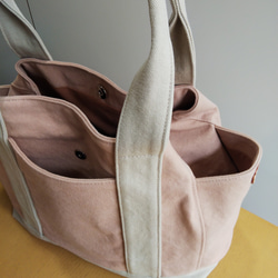 春色帆布のサイドポケット付きトートバッグ（ピンク） 2枚目の画像