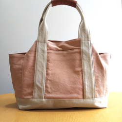 春色帆布のサイドポケット付きトートバッグ（ピンク） 5枚目の画像
