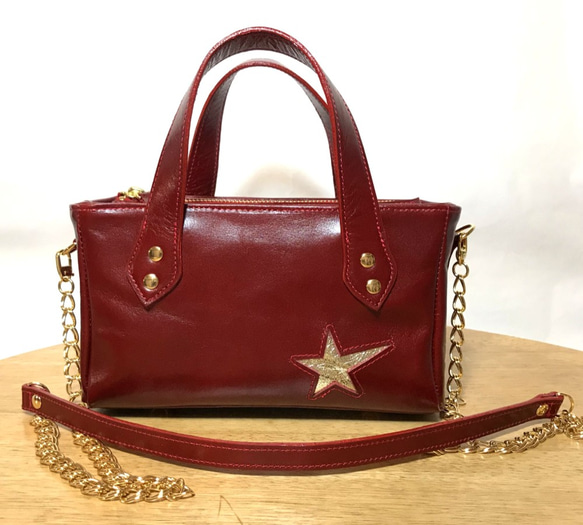 レザーショルダー ・ トート　＜star tote / red＞ 1枚目の画像