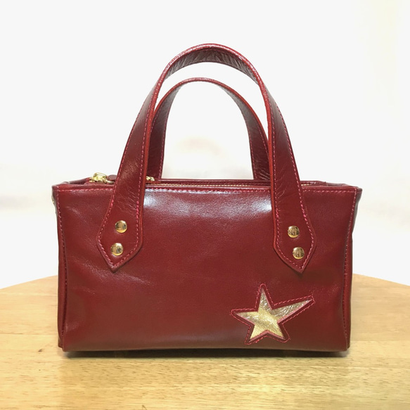 レザーショルダー ・ トート　＜star tote / red＞ 7枚目の画像