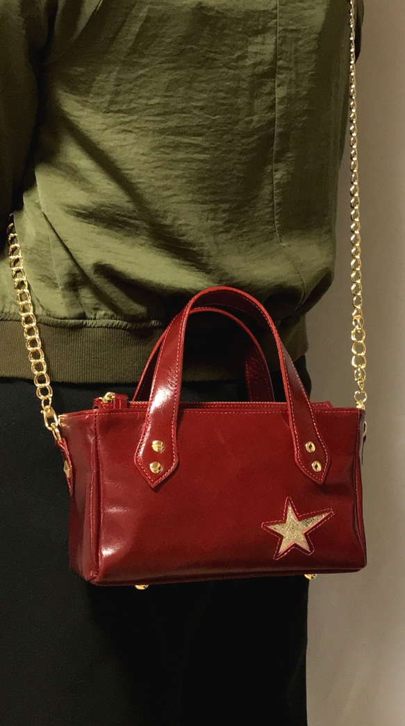 レザーショルダー ・ トート　＜star tote / red＞ 8枚目の画像