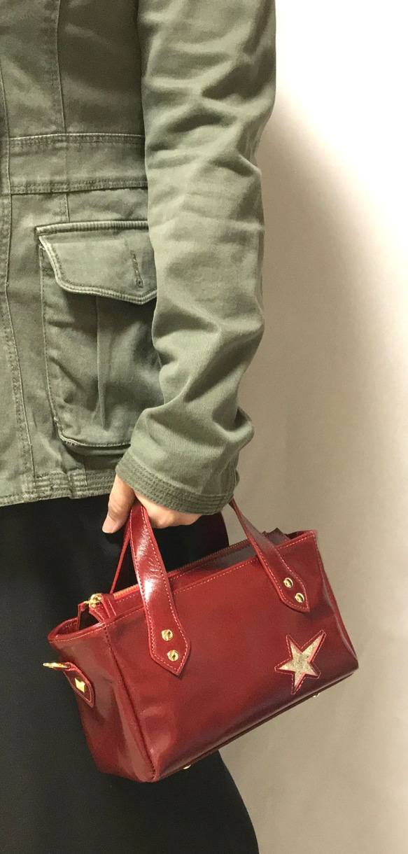 レザーショルダー ・ トート　＜star tote / red＞ 9枚目の画像