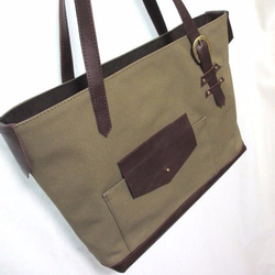 トートバッグ・帆布／革　＜BS tote khaki＞ 5枚目の画像