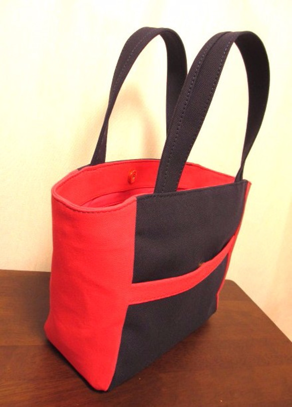 ☆Sale☆トートバッグ・帆布 <bi-color tote / navy> 4枚目の画像