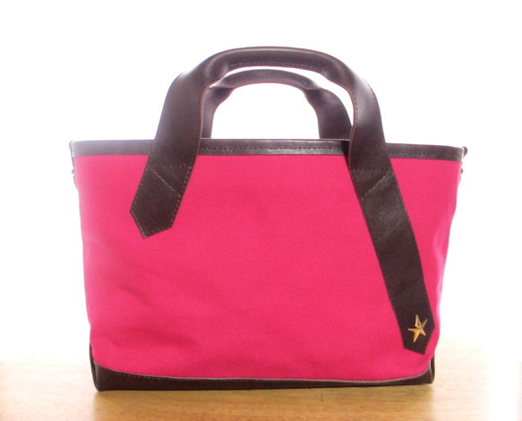 トートバッグ・帆布／革　＜LS tote pink＞ 1枚目の画像