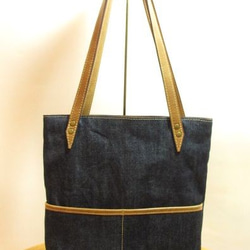 ☆Sale☆トートバッグ　デニム／革　＜flat tote denim＞ 2枚目の画像