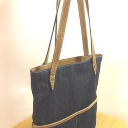 ☆Sale☆トートバッグ　デニム／革　＜flat tote denim＞ 5枚目の画像