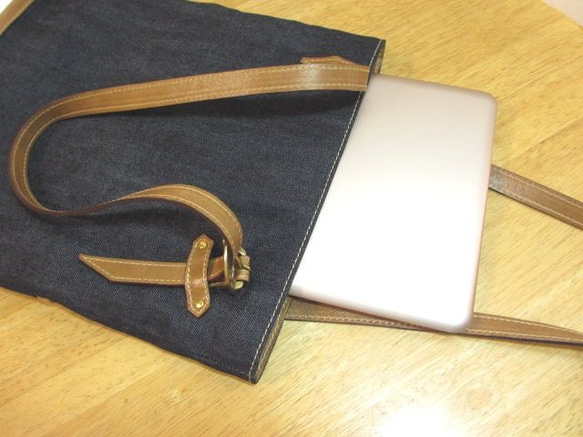 ☆Sale☆トートバッグ　デニム／革　＜flat tote denim＞ 7枚目の画像