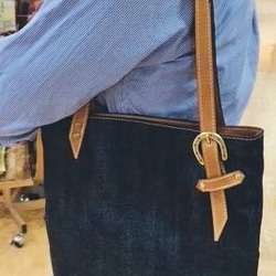 ☆Sale☆トートバッグ　デニム／革　＜flat tote denim＞ 8枚目の画像