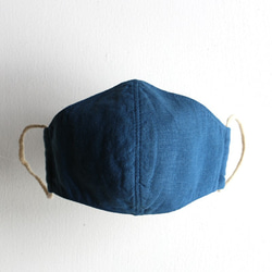正藍染の夏用布マスク　綿麻　ダブルガーゼ 3枚目の画像