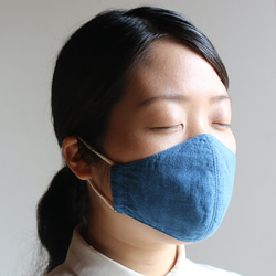 正藍染の夏用布マスク　綿麻　ダブルガーゼ 5枚目の画像