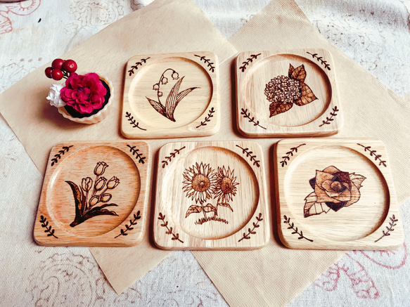 ウッドバーニングコースター5枚セット その他キッチン小物 gpcrafts