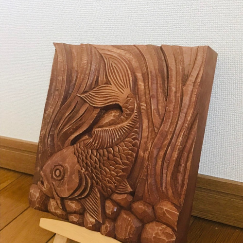 鯉　木彫　欅の板　レリーフ 鯉 木彫 欅の板 レリーフ 鯉 木彫 欅の板 レリーフ