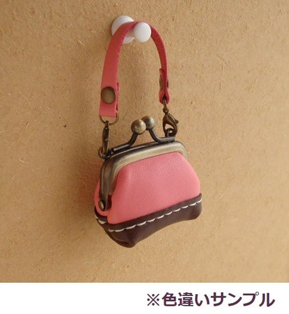 【SALE】チビがま口バッグ ツートンキャンディカラー「ミント」/ヌメ革 5枚目の画像