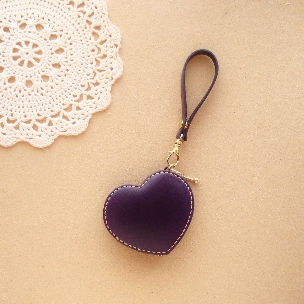 【受注制作】コインケース ハート 紫レザー/ヌメ革