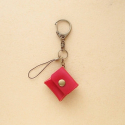 miniコインケース 四角 赤レザー/ヌメ革 1枚目の画像