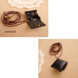 ネックレス miniコインケース 四角 黒レザー/ヌメ革 3枚目の画像
