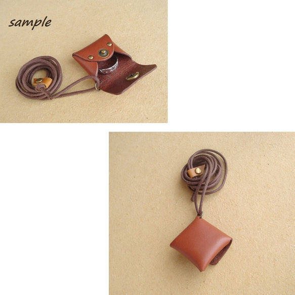 ネックレス miniコインケース 四角 赤茶レザー/ヌメ 3枚目の画像