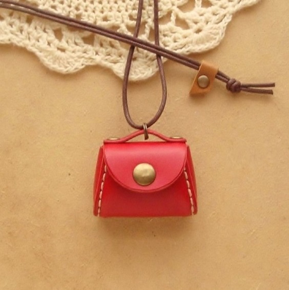 ネックレス*miniコインケース*かばん*赤レザー/ヌメ革 ネックレス
