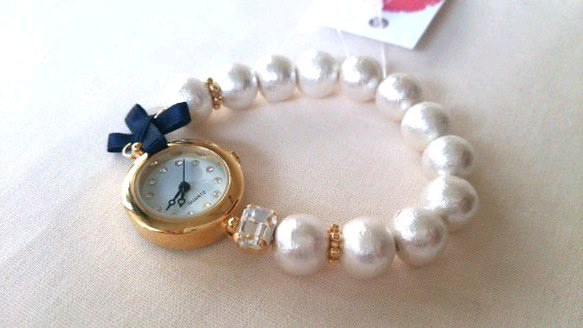 *Ribbon×Cotton　Pearl　Bracelet　Watch* 2枚目の画像