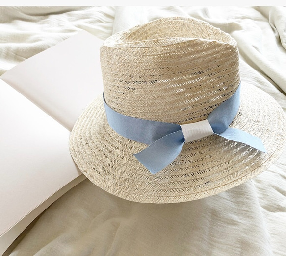 Blue and White linen hat 3枚目の画像