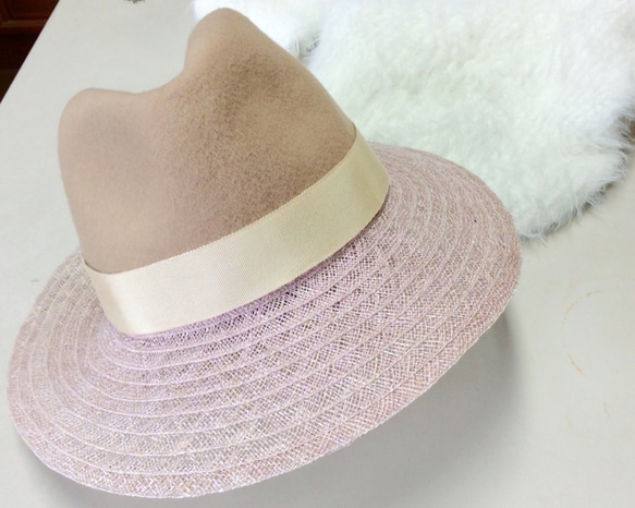 pink×beige hat 3枚目の画像