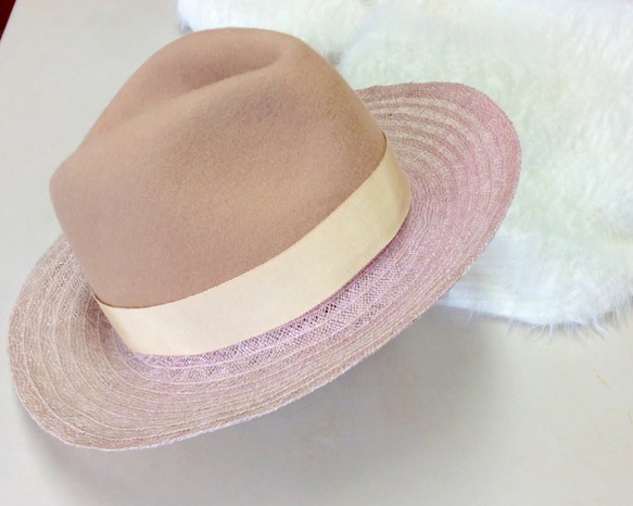 pink×beige hat 4枚目の画像