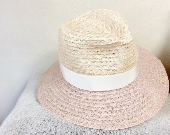 linen hat (pink&cream) 1枚目の画像