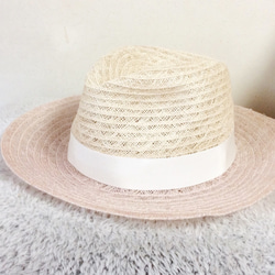 linen hat (pink&cream) 2枚目の画像